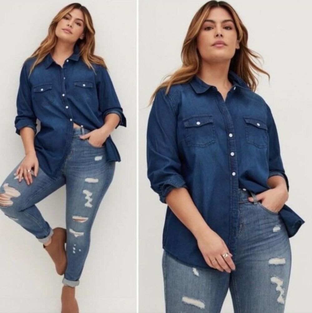 torrid Taylor Chambray Denim Metal Button Down Collared Shirt Womens Size 5X